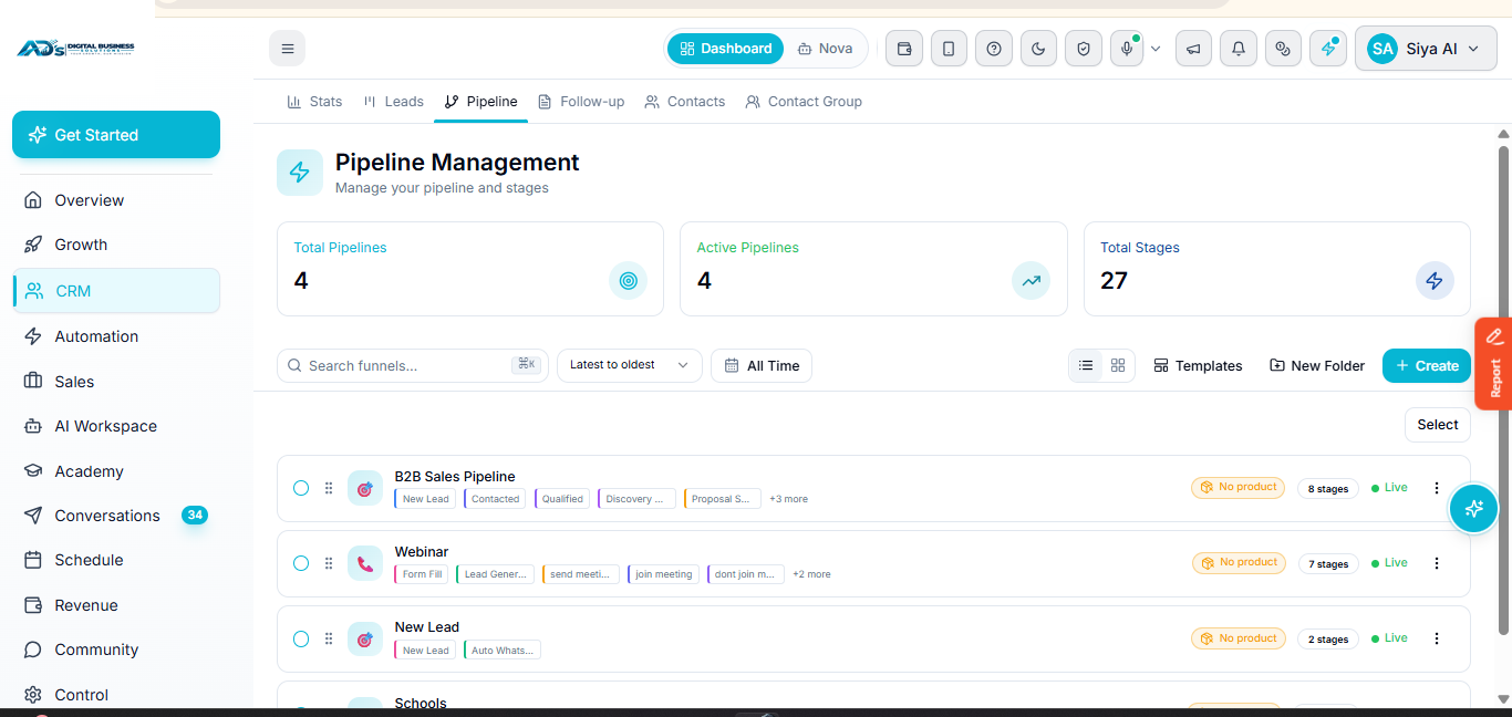 AD's Business CRM & Pipeline