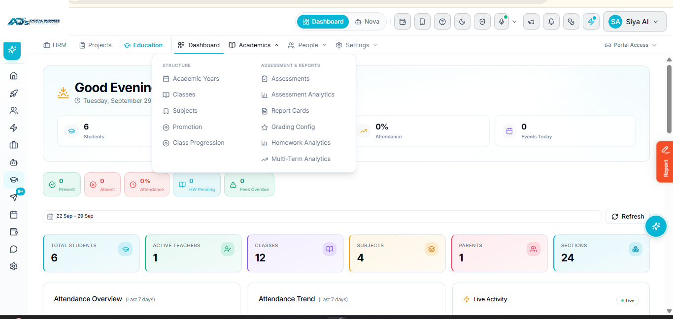 AD's School ERP Dashboard